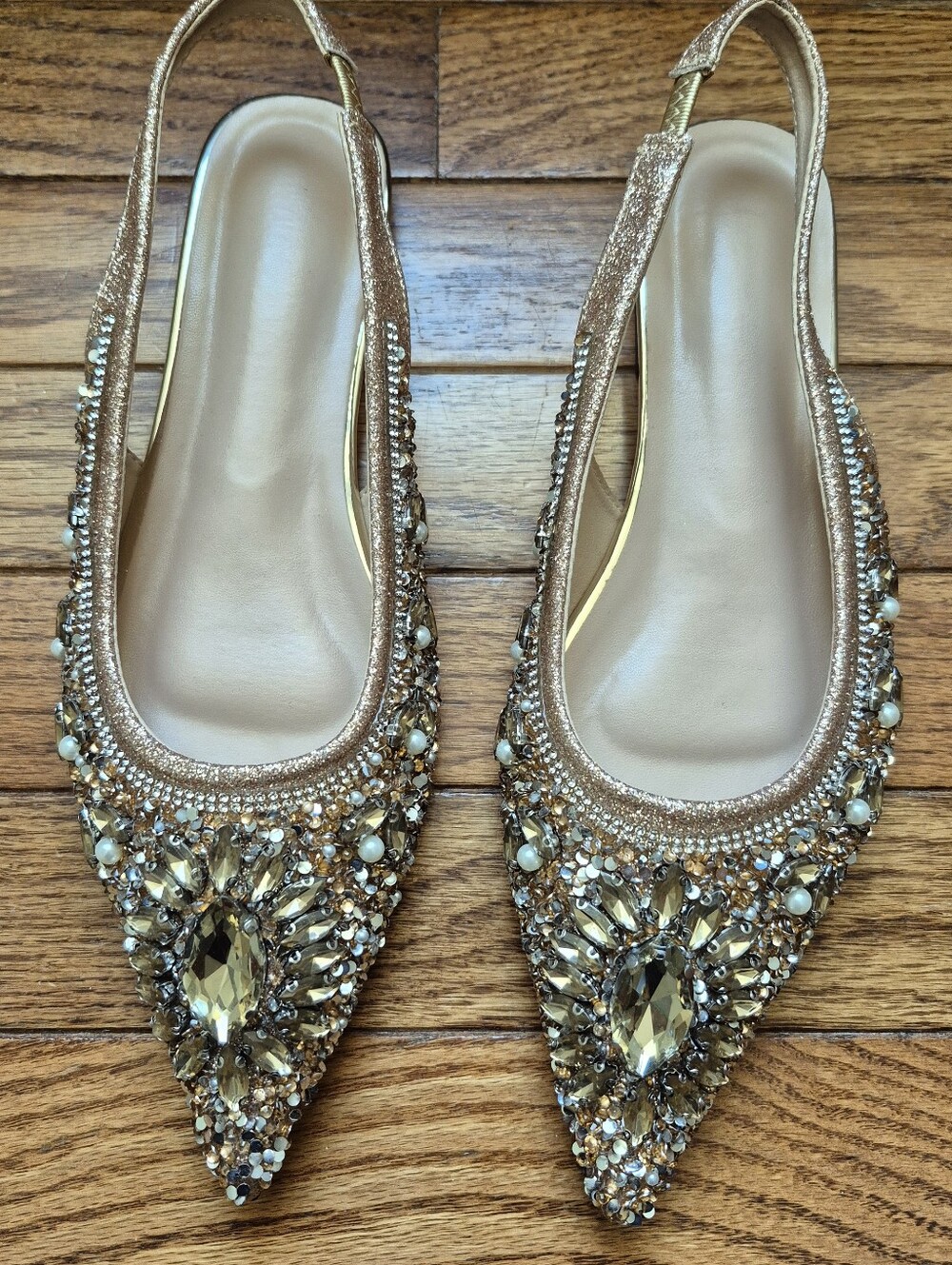 Embellished Gold Pointed Slingback Flats